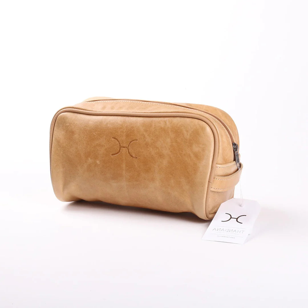 Ladies Single Zip Vanity Bag Hazelnut Leather