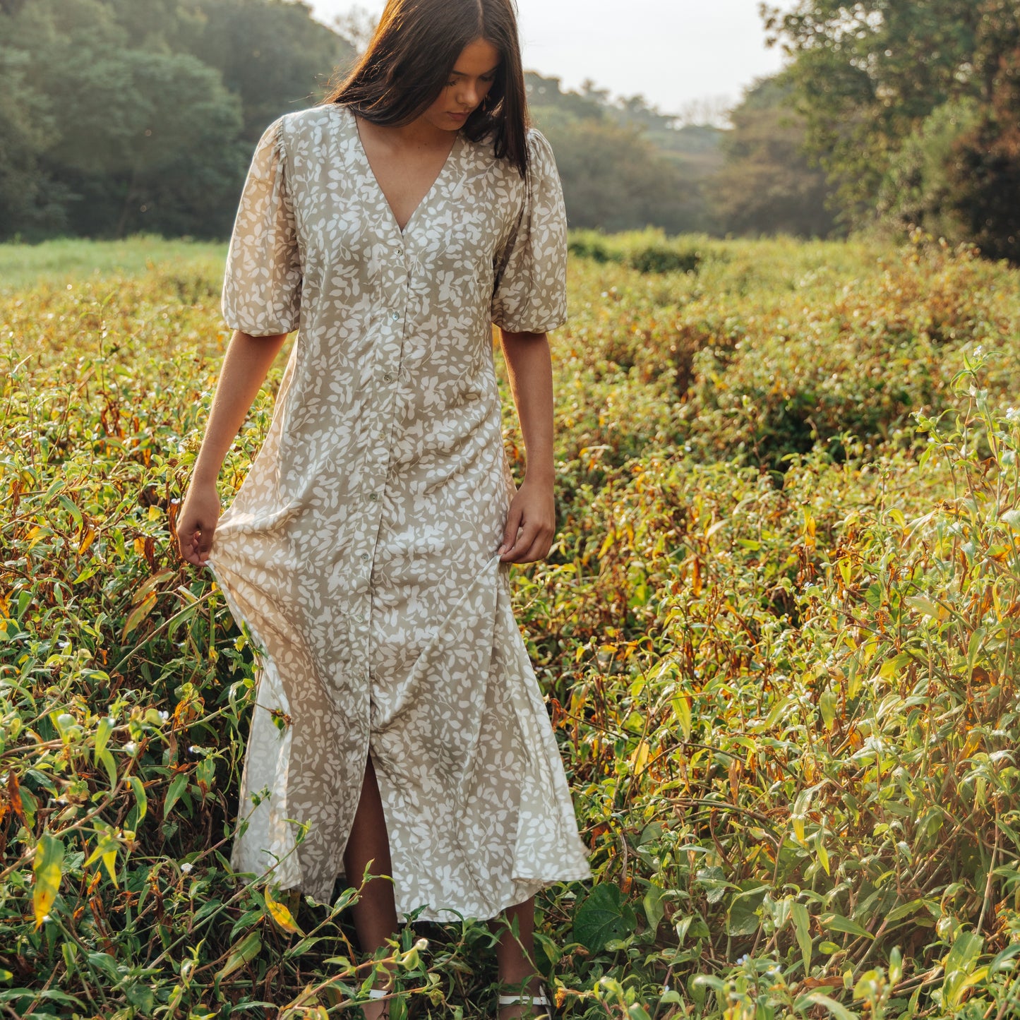 Arianna Dress Floral Grunge Beige