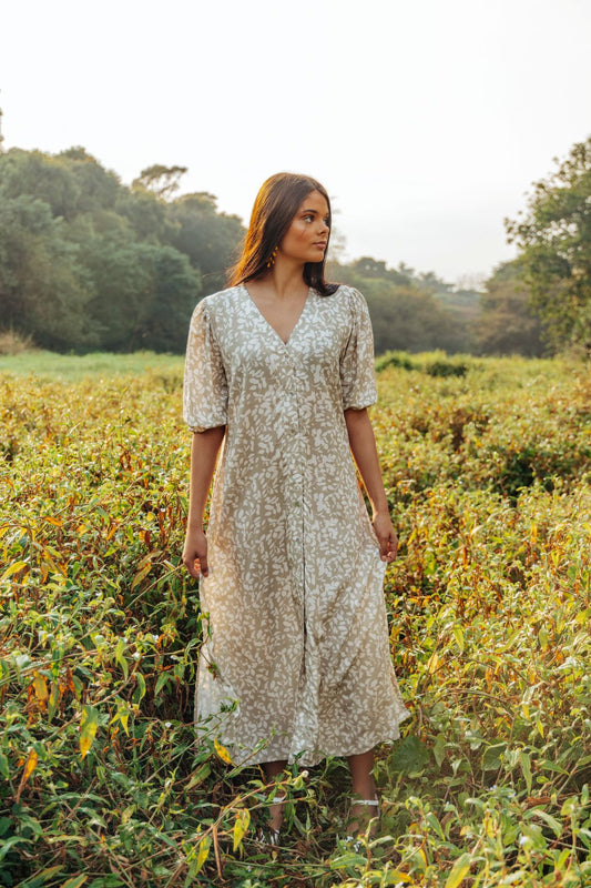 Arianna Dress Floral Grunge Beige