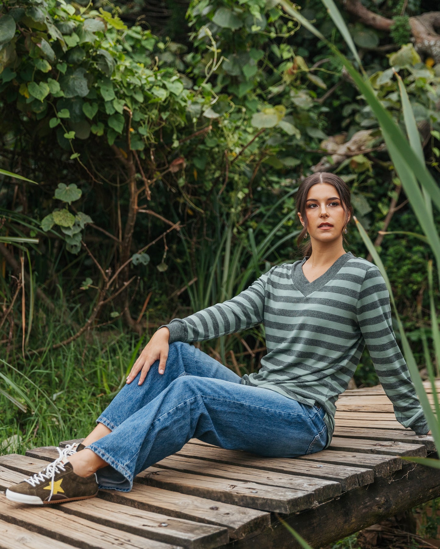 Notties V Neck Olive Stripe