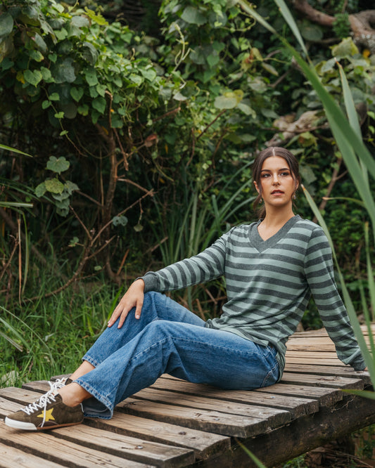 Notties V Neck Olive Stripe