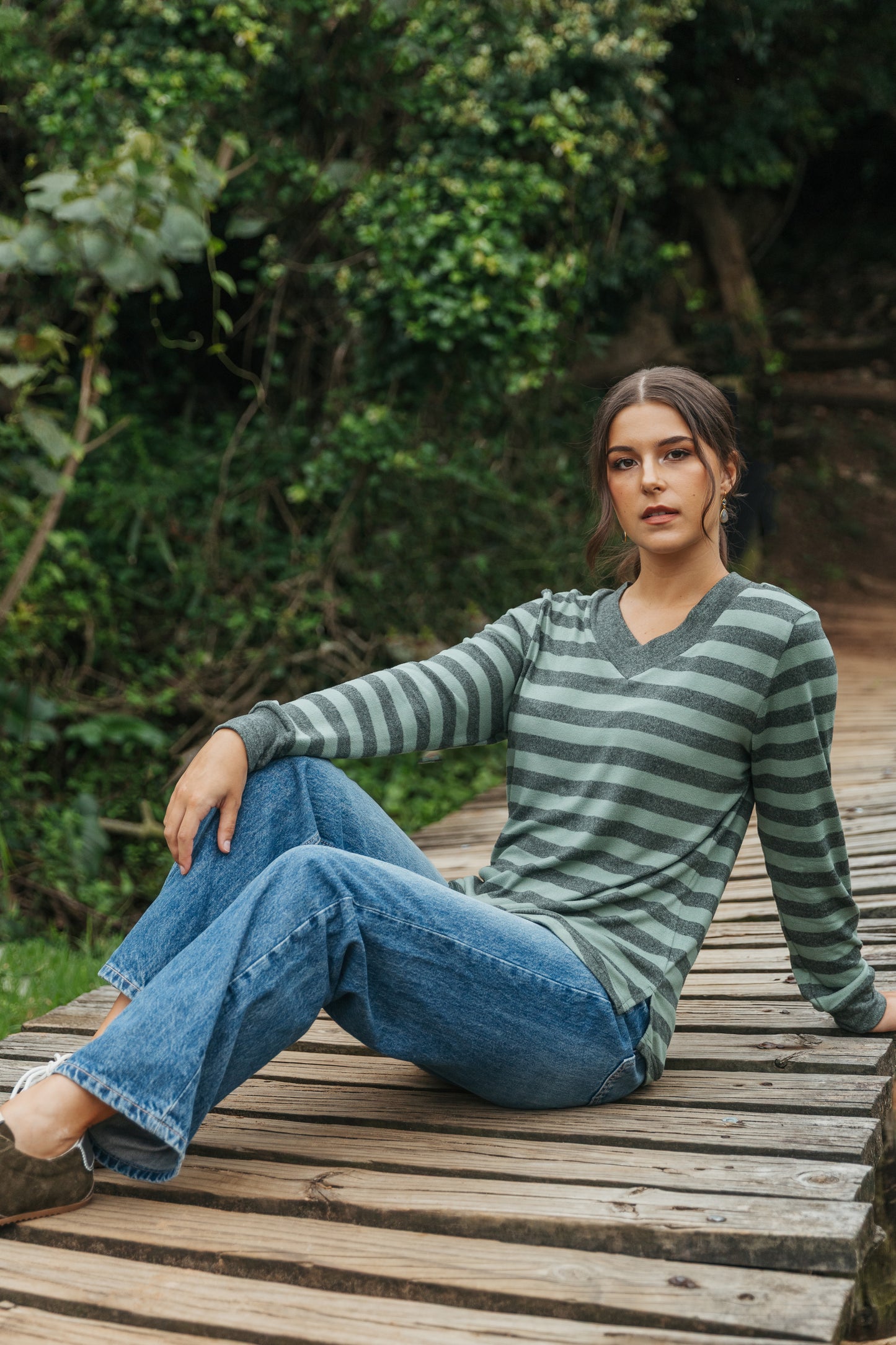 Notties V Neck Olive Stripe