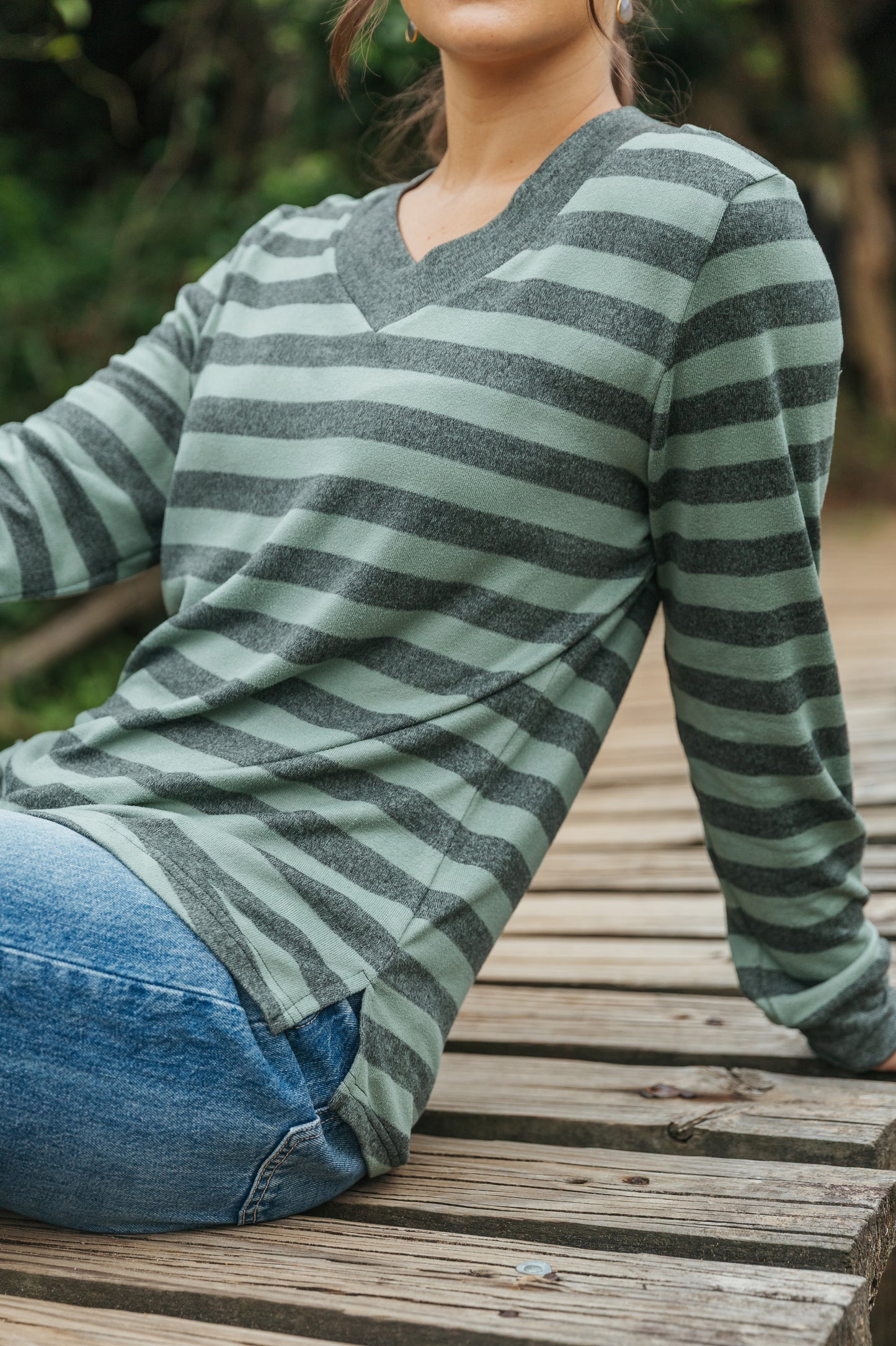 Notties V Neck Olive Stripe
