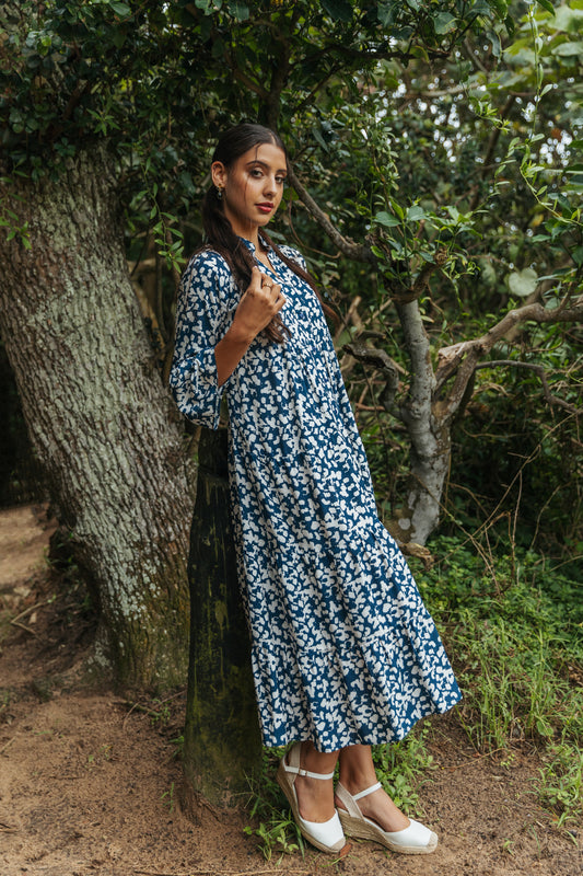 Gypsy Dress Ivory /Navy Splotch