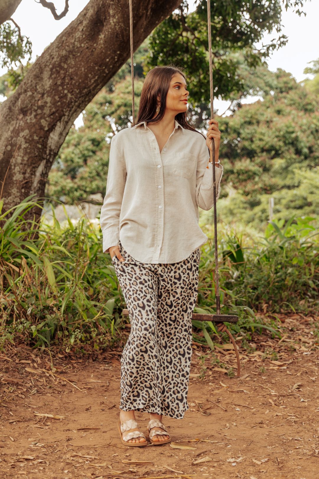 Cropped Riviera Pants Animal Rough Sketch  Brown