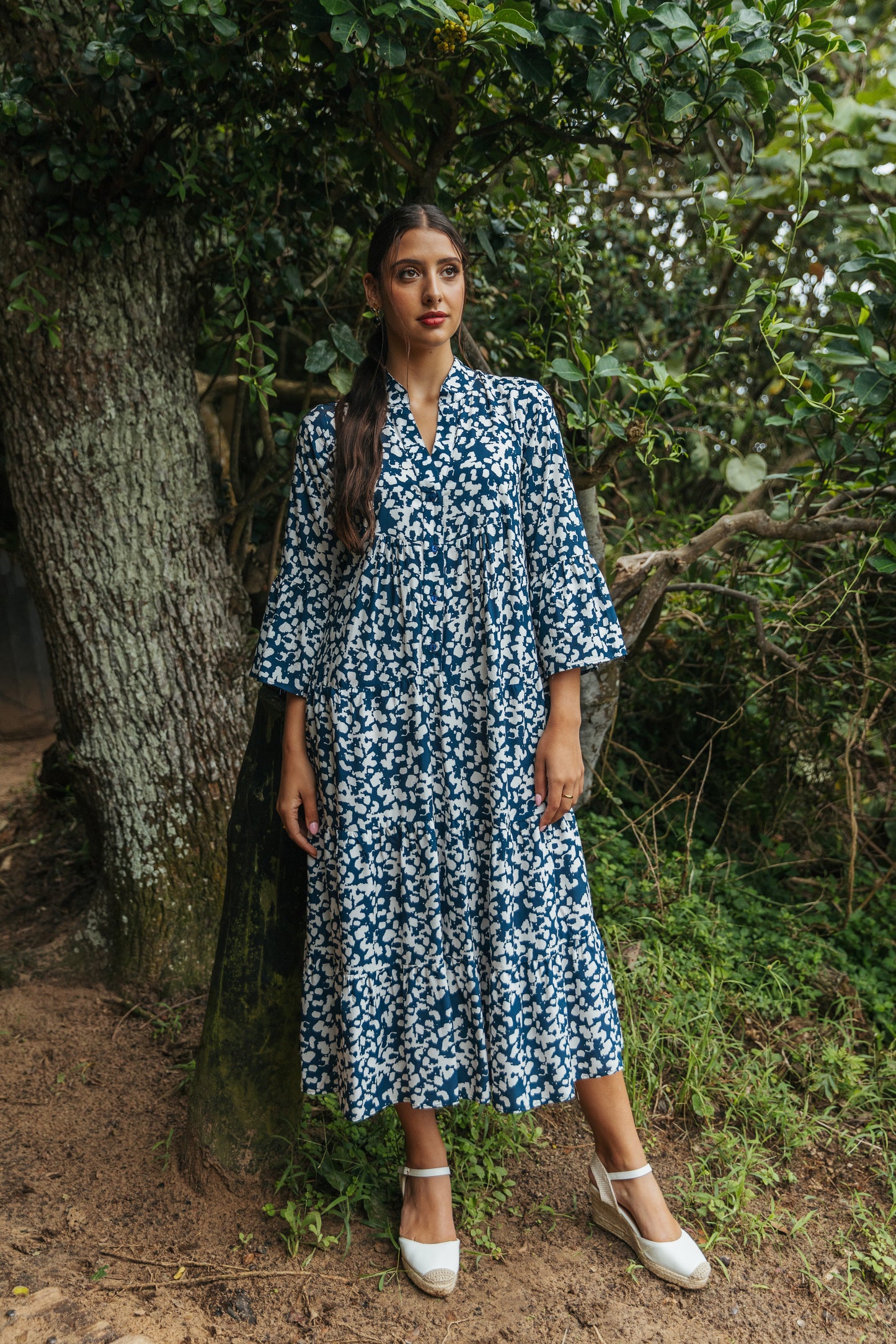 Gypsy Dress Ivory /Navy Splotch