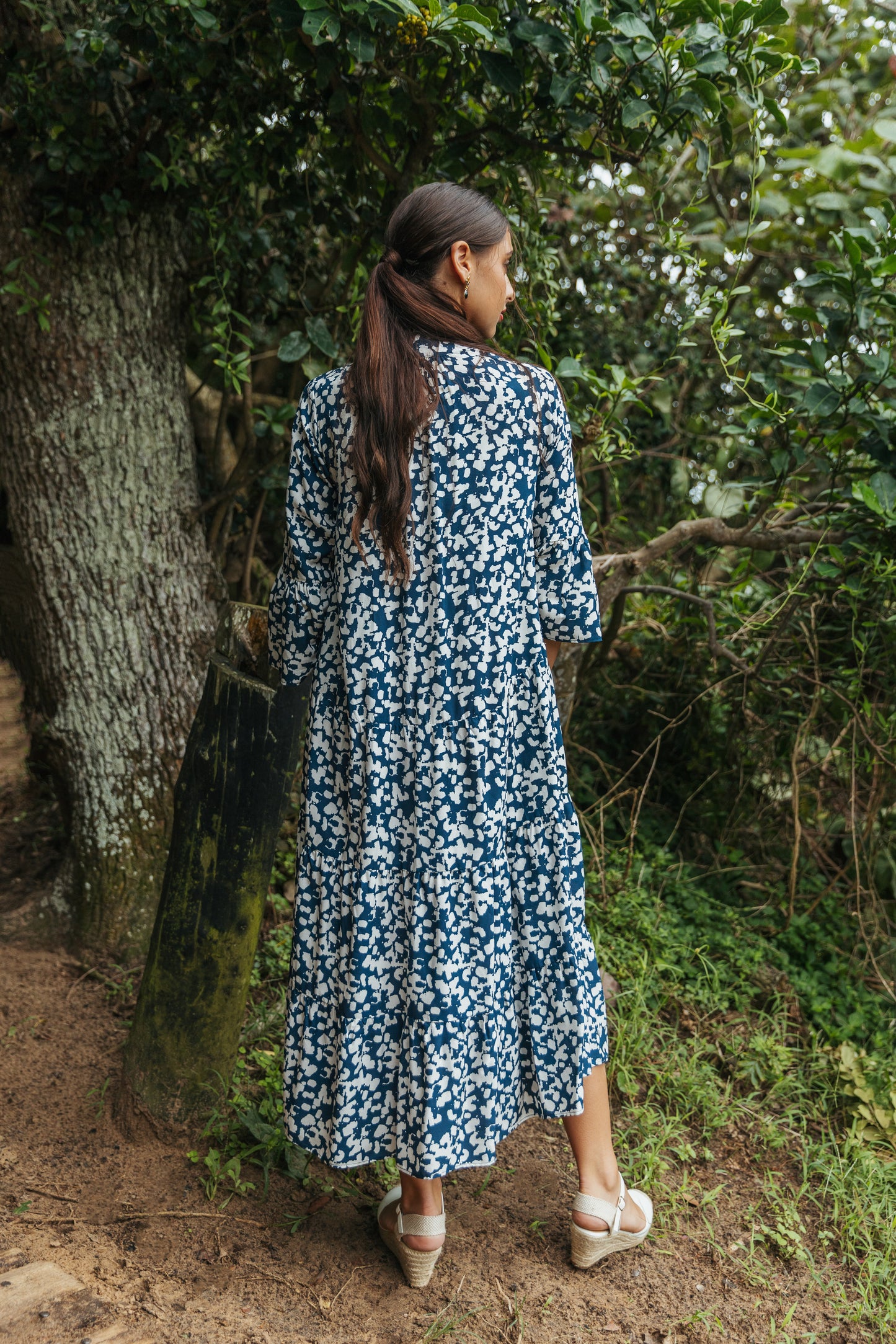 Gypsy Dress Ivory /Navy Splotch