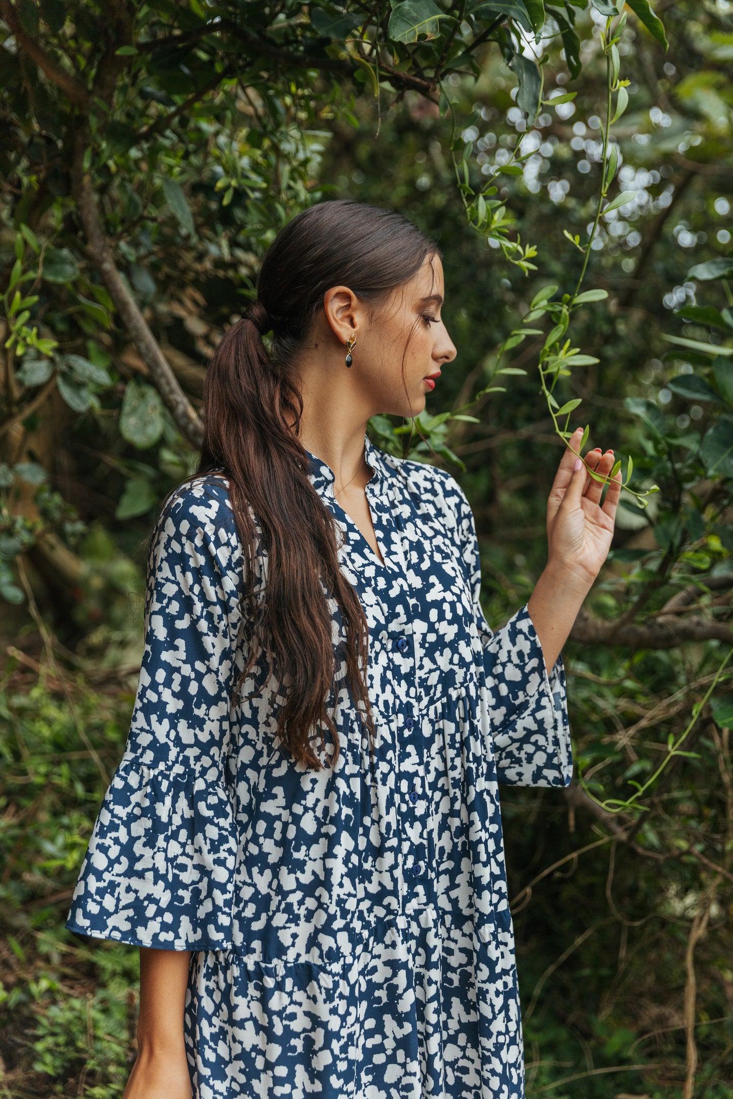 Gypsy Dress Ivory /Navy Splotch