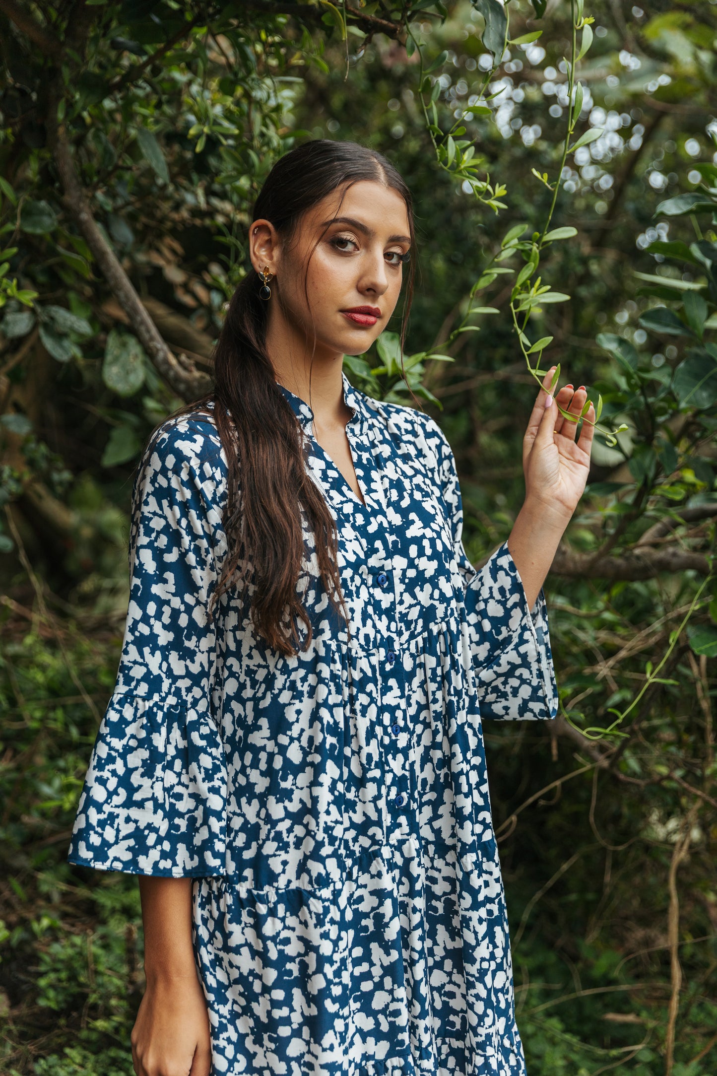Gypsy Dress Ivory /Navy Splotch