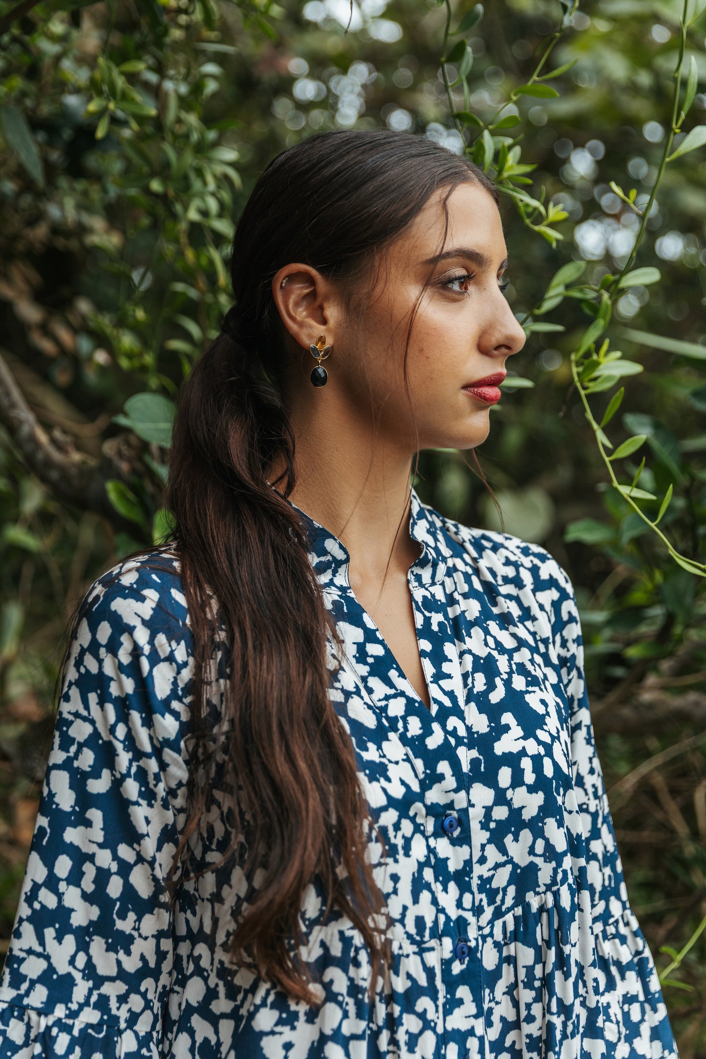Gypsy Dress Ivory /Navy Splotch