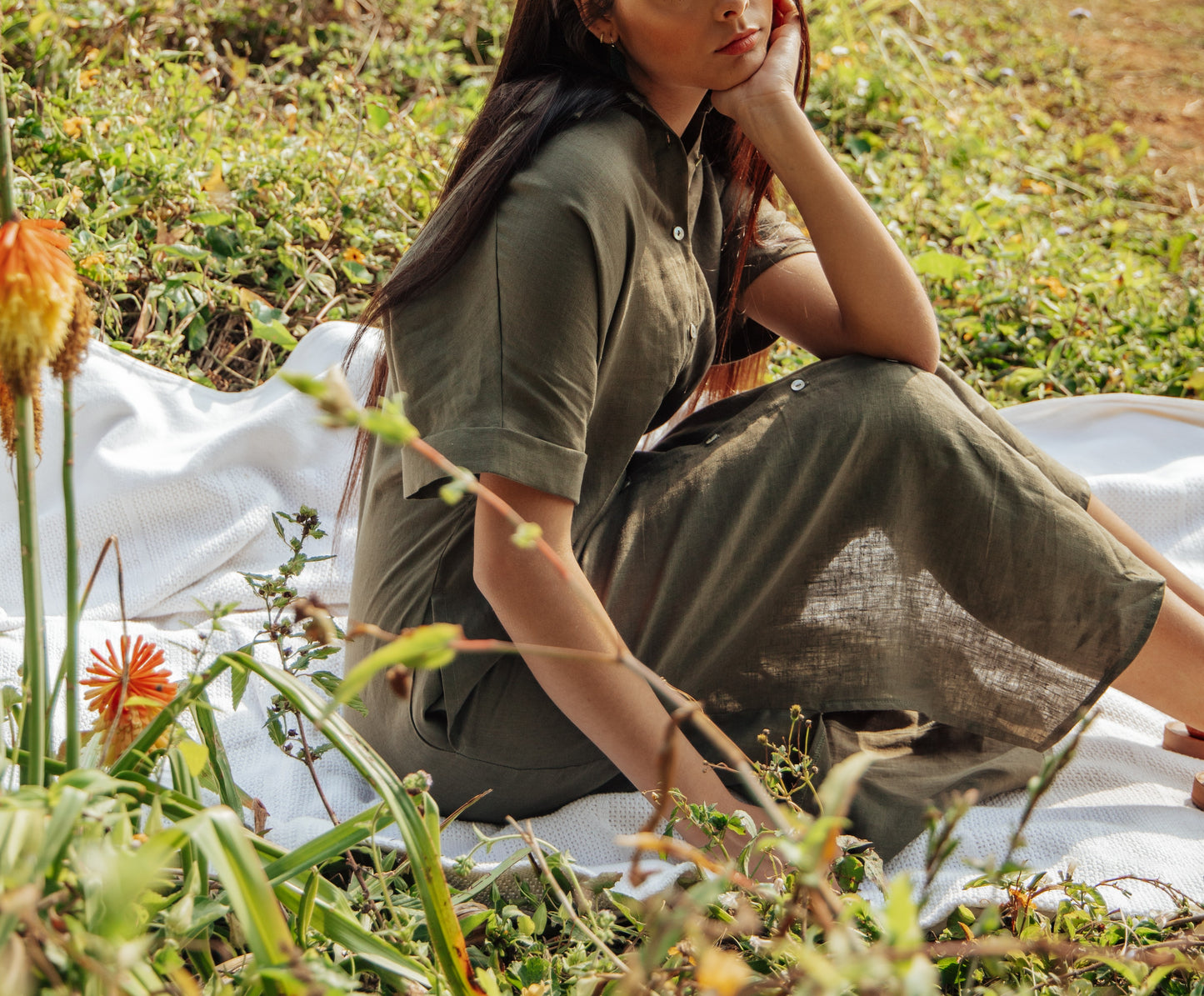 Safari Dress Olive Linen