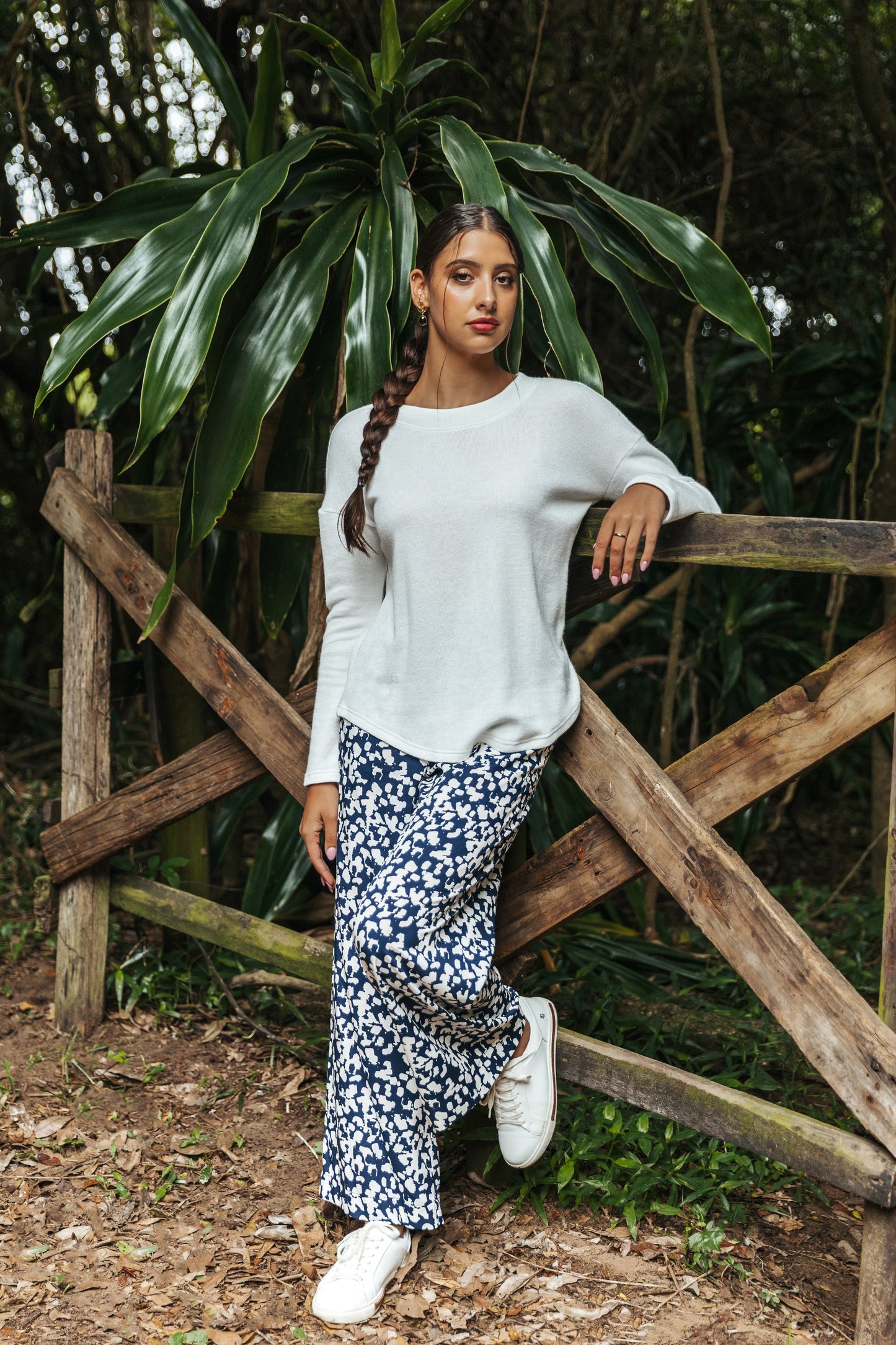Flat Front Pants Ivory/Navy Splotch