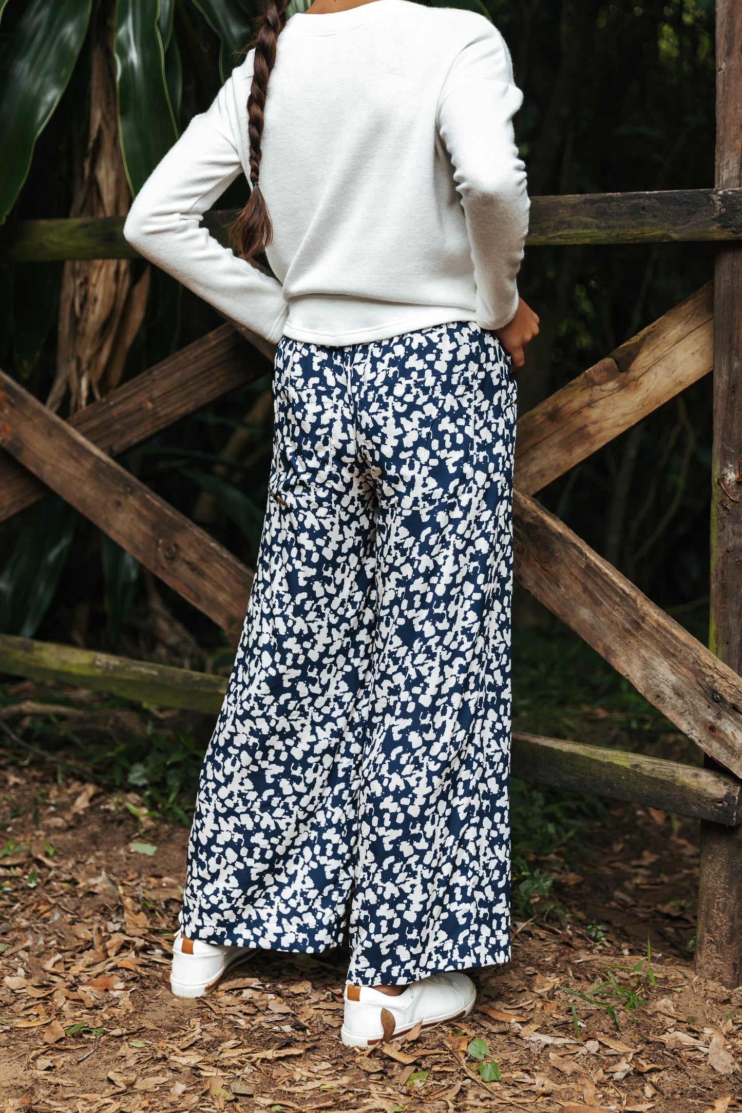 Flat Front Pants Ivory/Navy Splotch