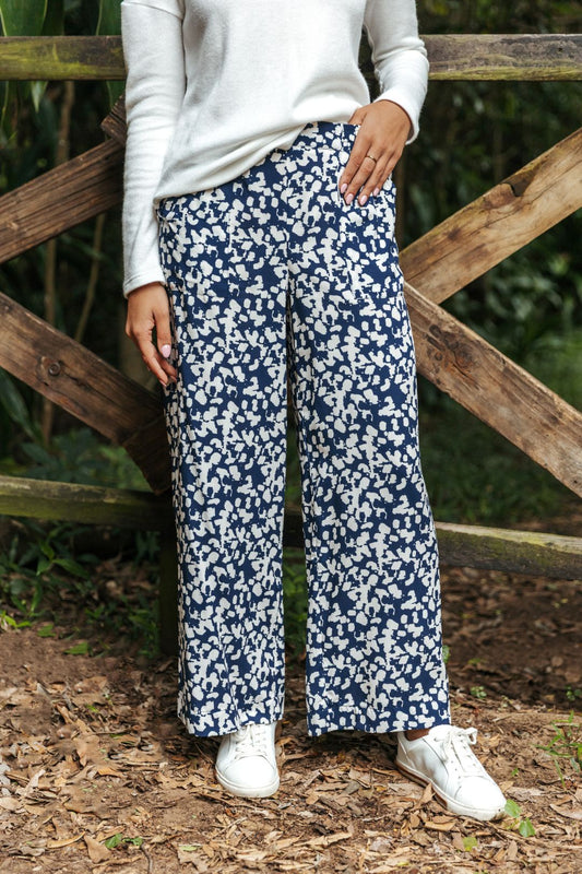 Flat Front Pants Ivory/Navy Splotch
