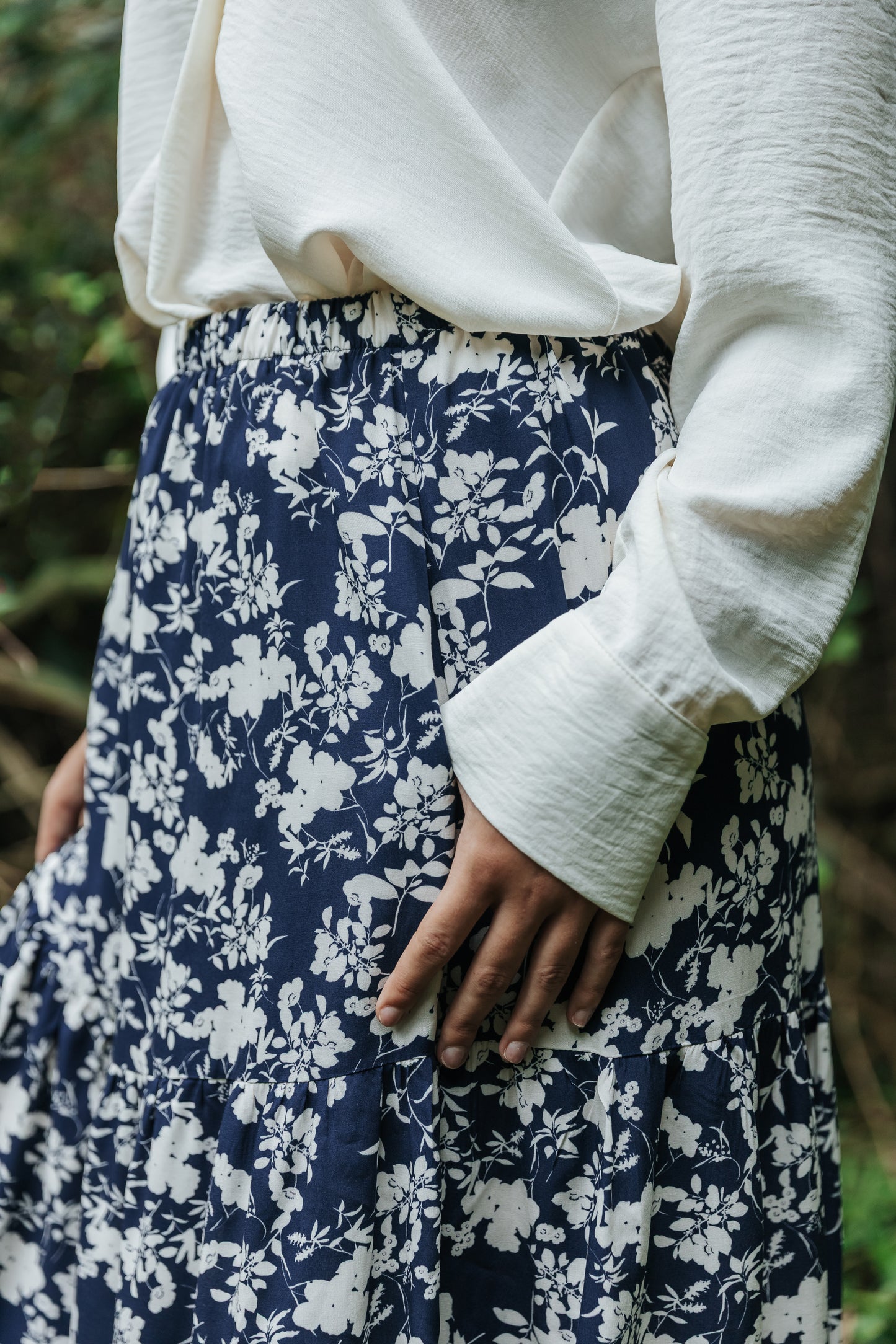 Gypsy Skirt Navy Ivory Floral Silhouette