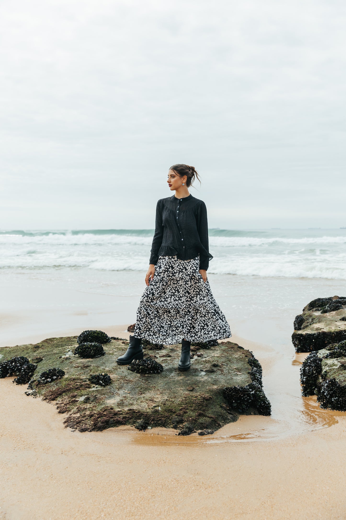 Gypsy Skirt Ivory/Black Splotch