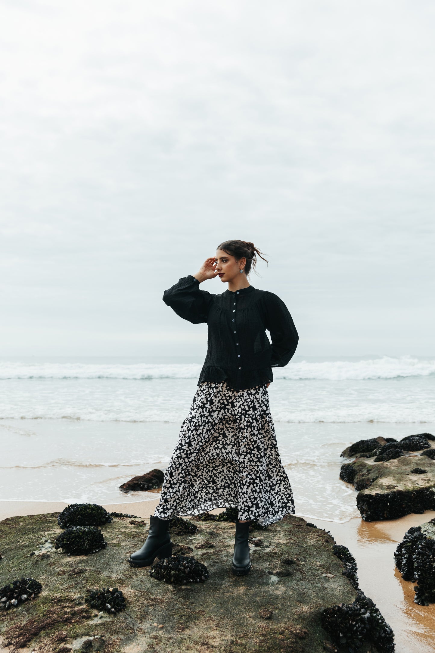 Gypsy Skirt Ivory/Black Splotch