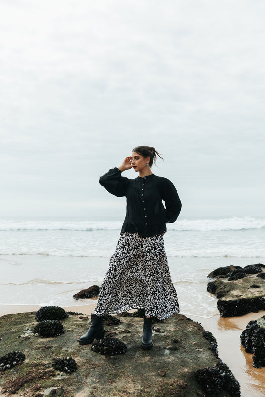 Gypsy Skirt Ivory/Black Splotch