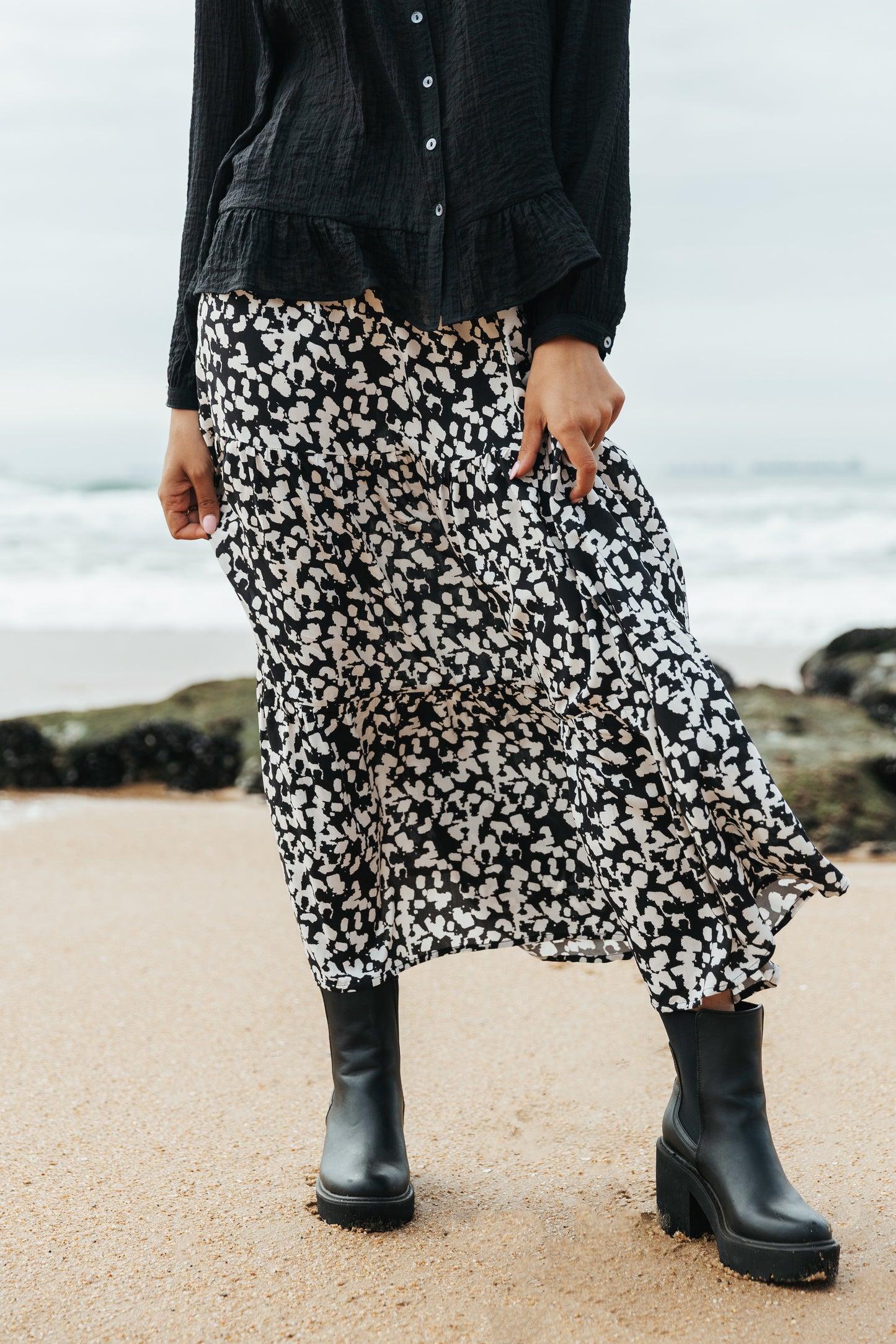 Gypsy Skirt Ivory/Black Splotch