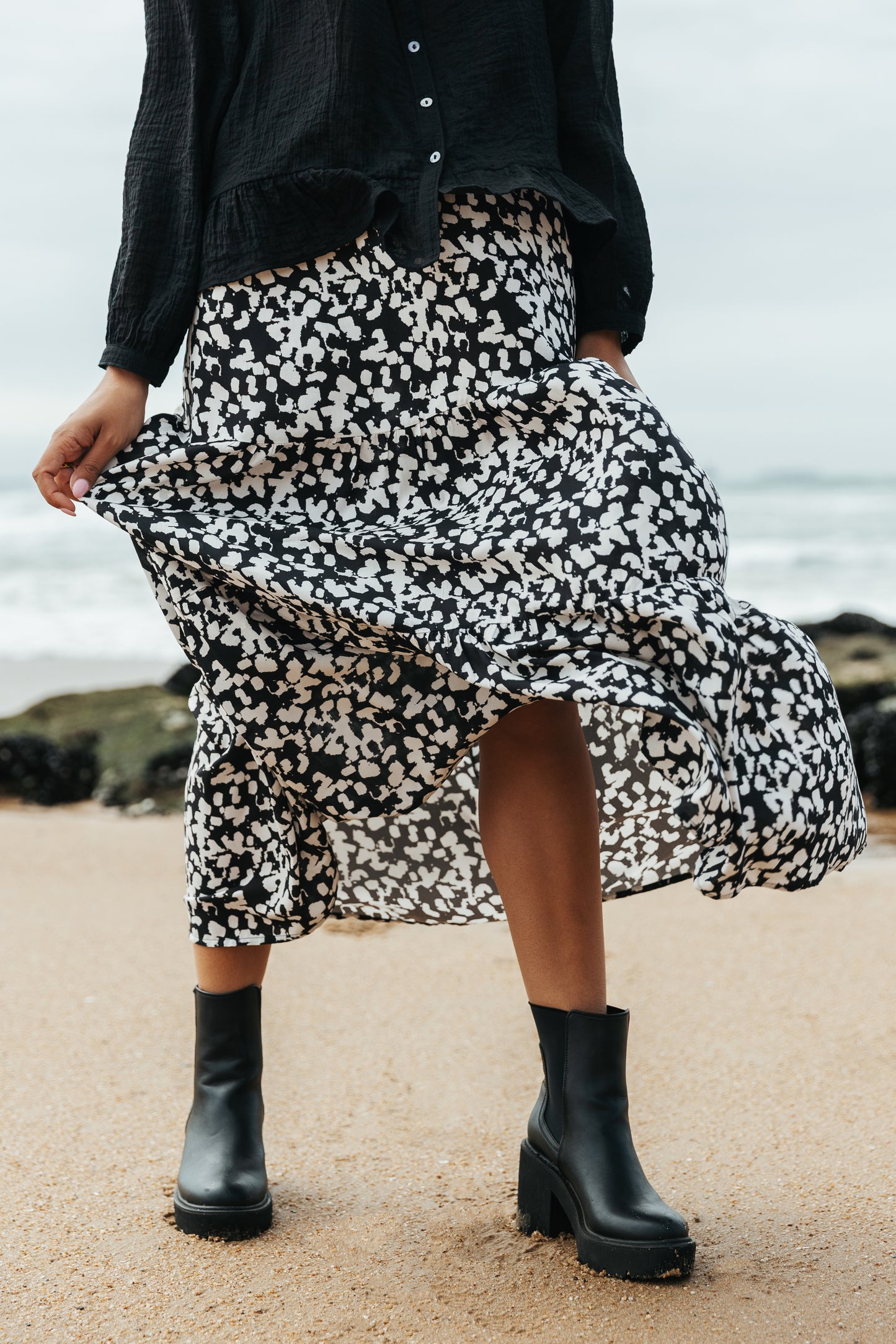 Gypsy Skirt Ivory/Black Splotch