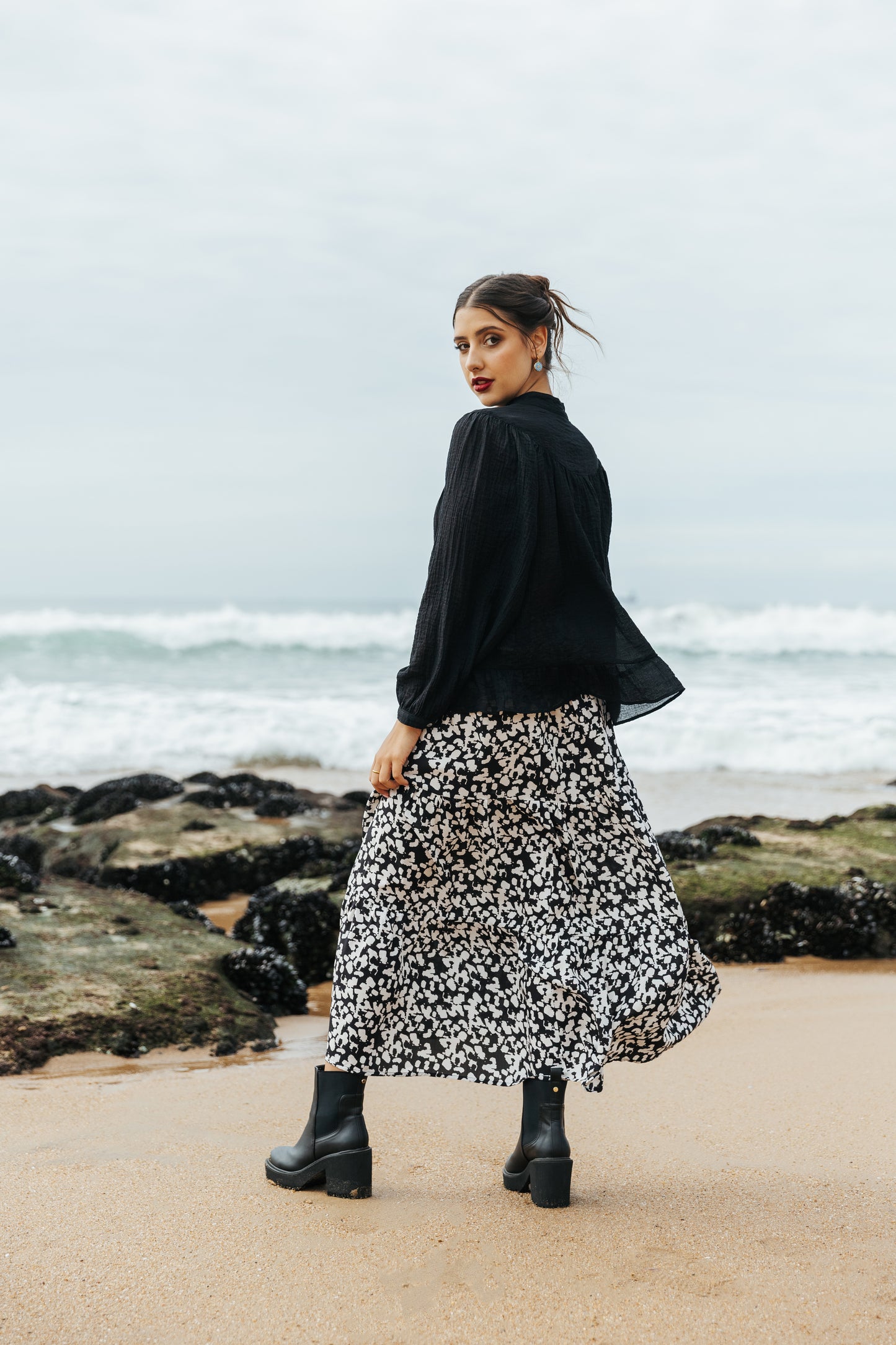 Gypsy Skirt Ivory/Black Splotch
