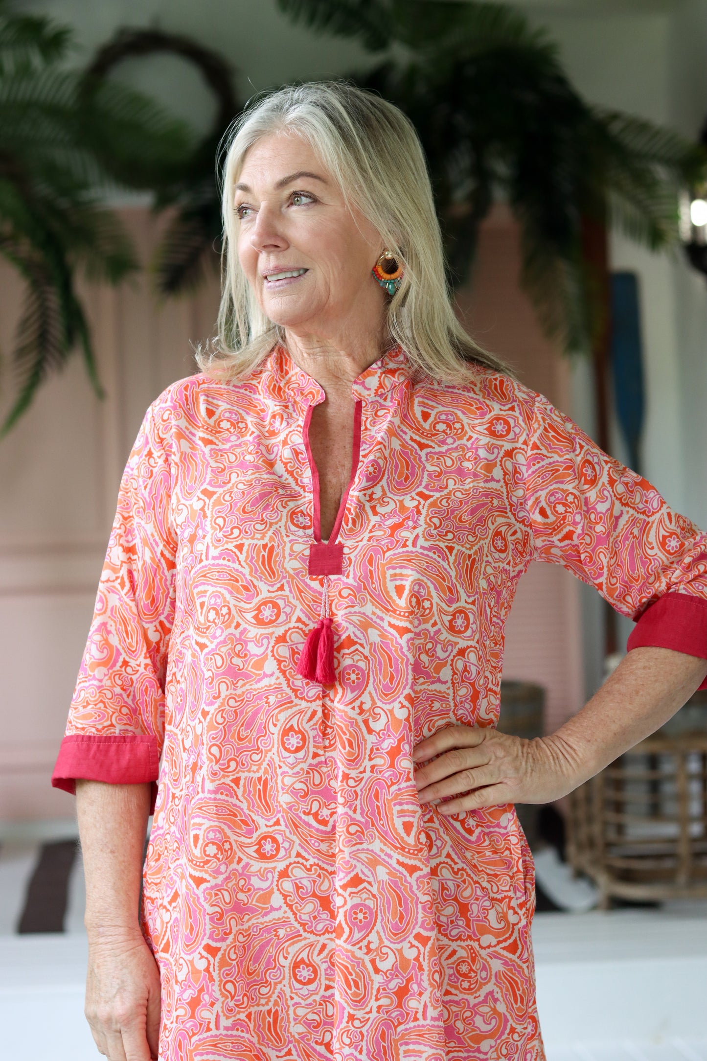 Tina Tassle Dress Orange & Pink