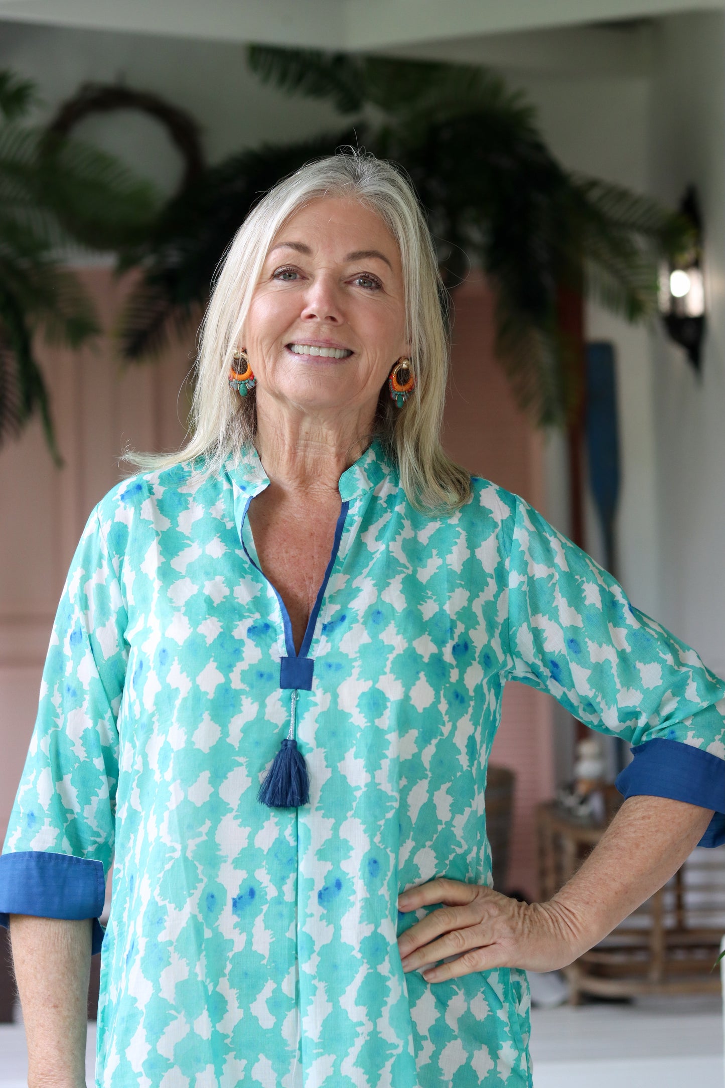 Tina Tassle Dress Blue & Green