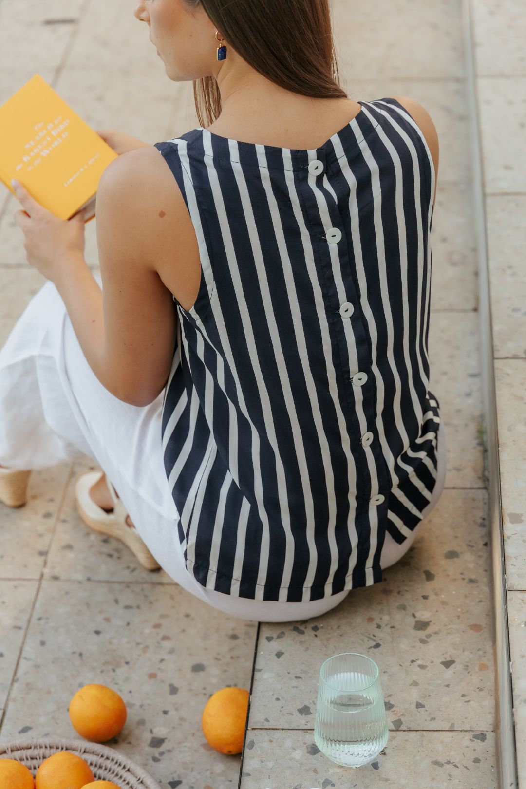 Capri Top Navy Stripe
