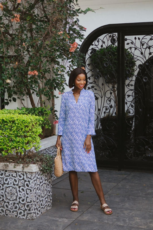 Spritz Dress Leafy Blue Geo