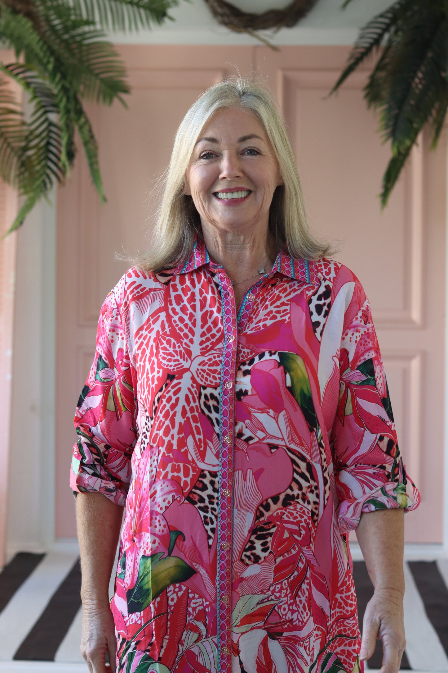 Maddison Short Dress Cerise Jungle