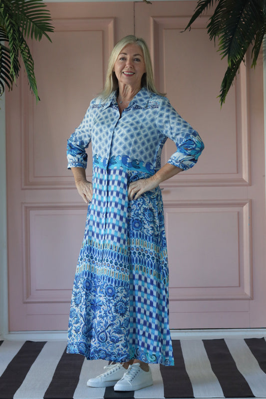 Gina Shirt Dress Mediterranean