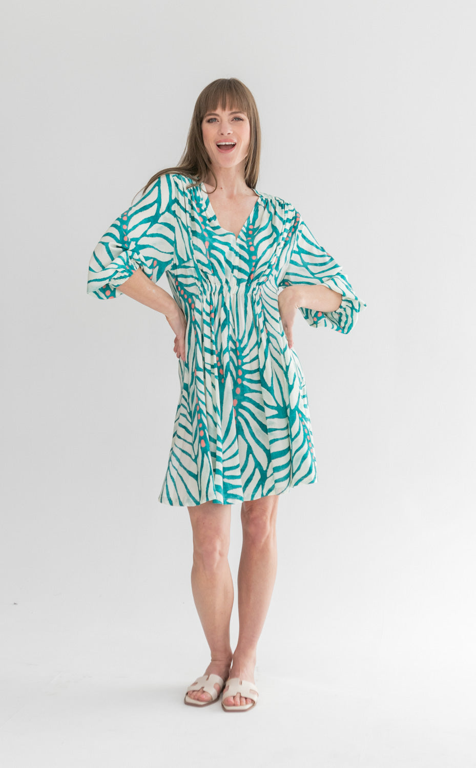 Arniston Short Dress Blue & Pink Dot