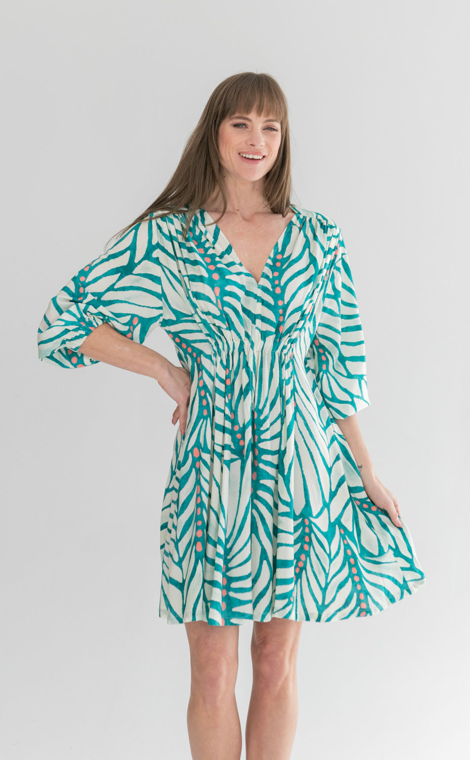 Arniston Short Dress Blue & Pink Dot