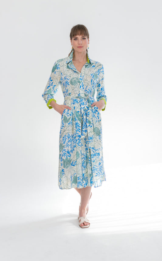 Delilah Dress Blue & Green Flower