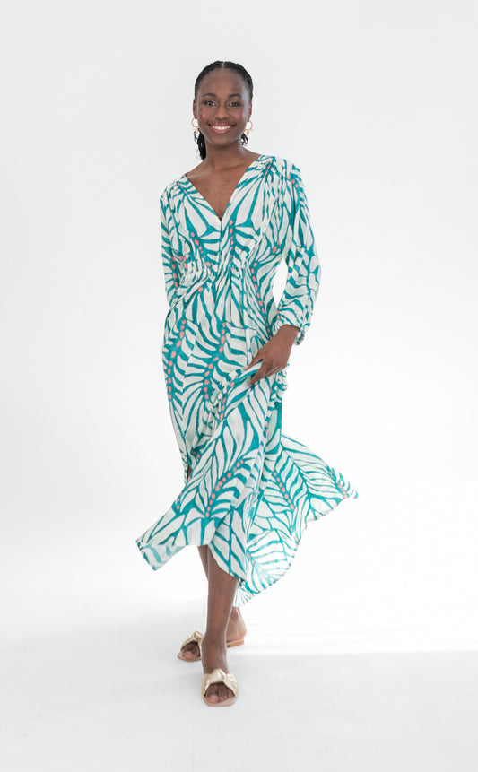 Arniston Long Dress Blue & Pink Dot