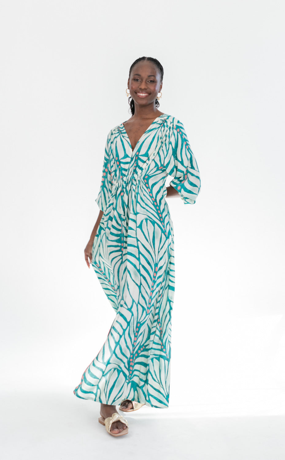 Arniston Long Dress Blue & Pink Dot