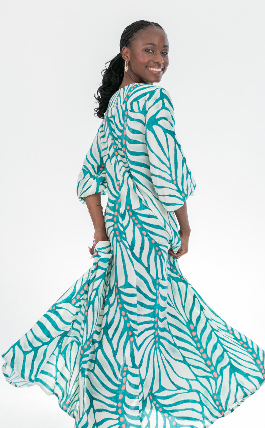 Arniston Long Dress Blue & Pink Dot