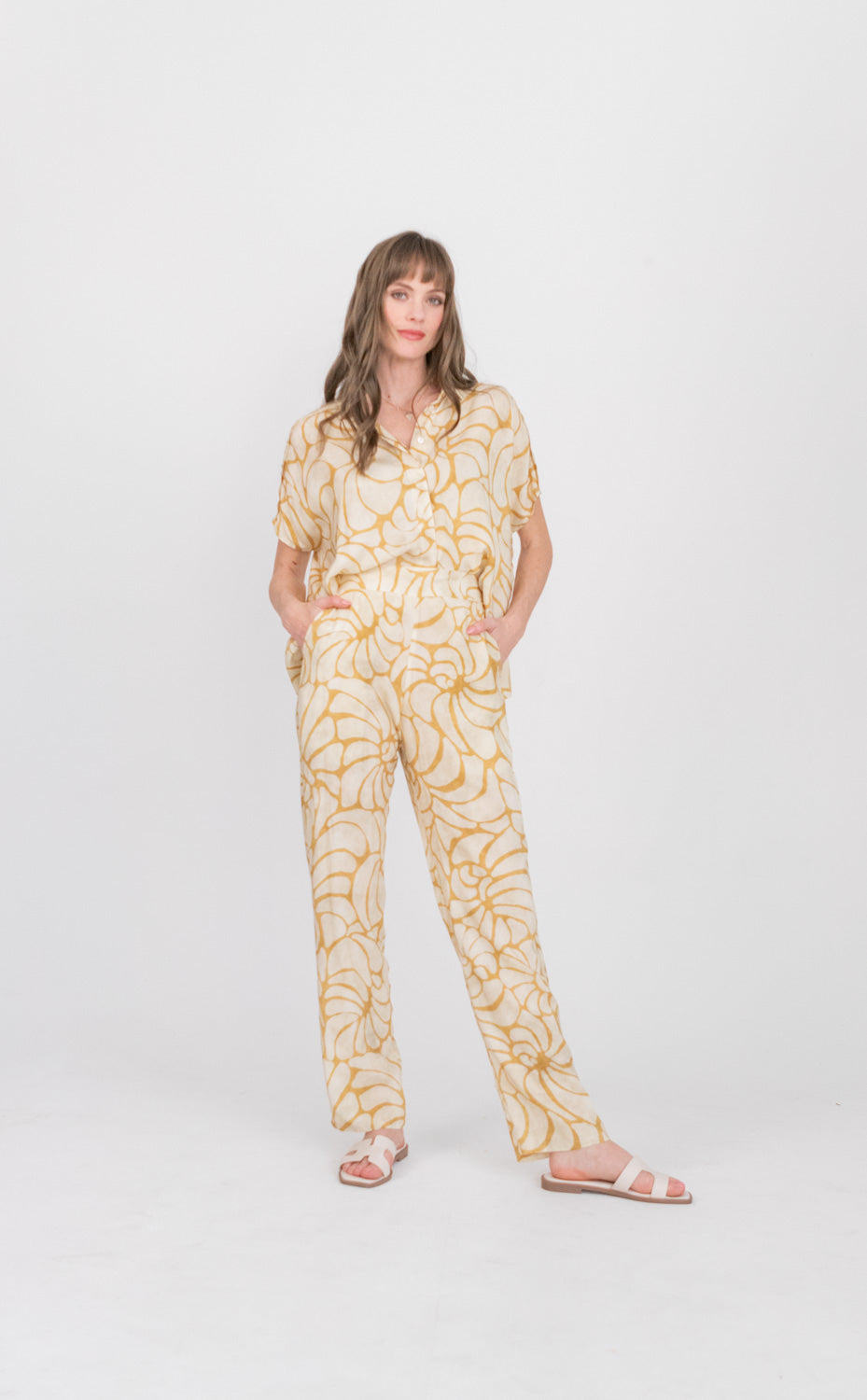 Amara Pants Sand Shell Print