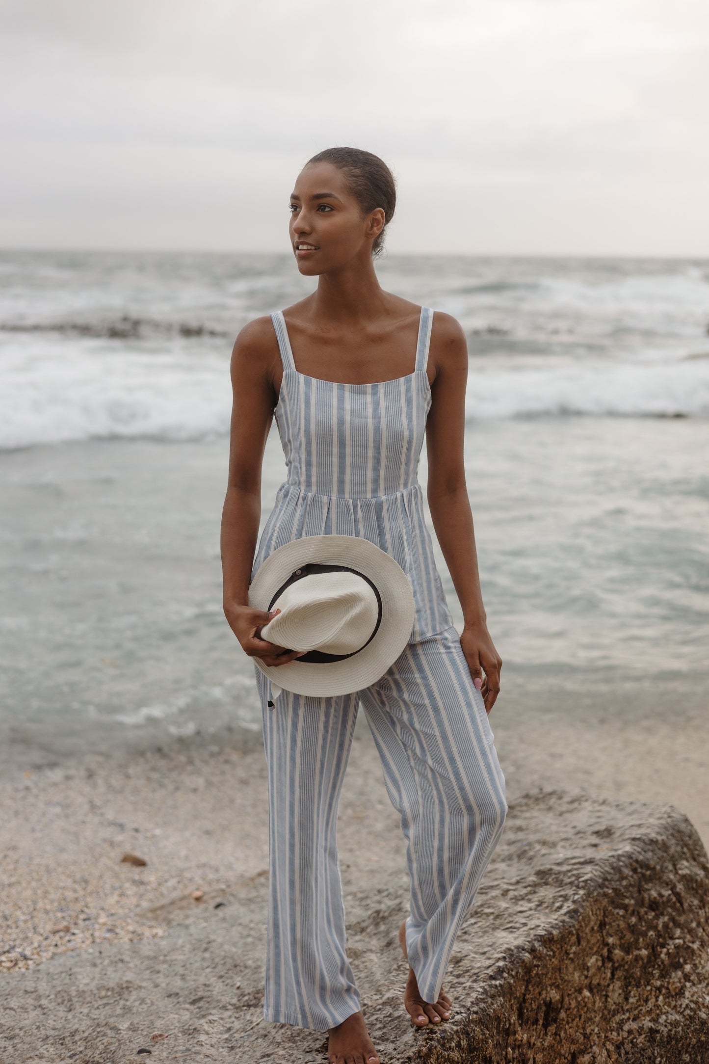 Santorini Pants Blue Stripe Linen