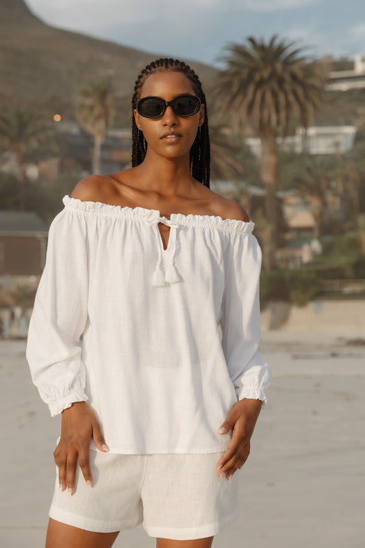 Santorini Prairie Shirt Milk Linen