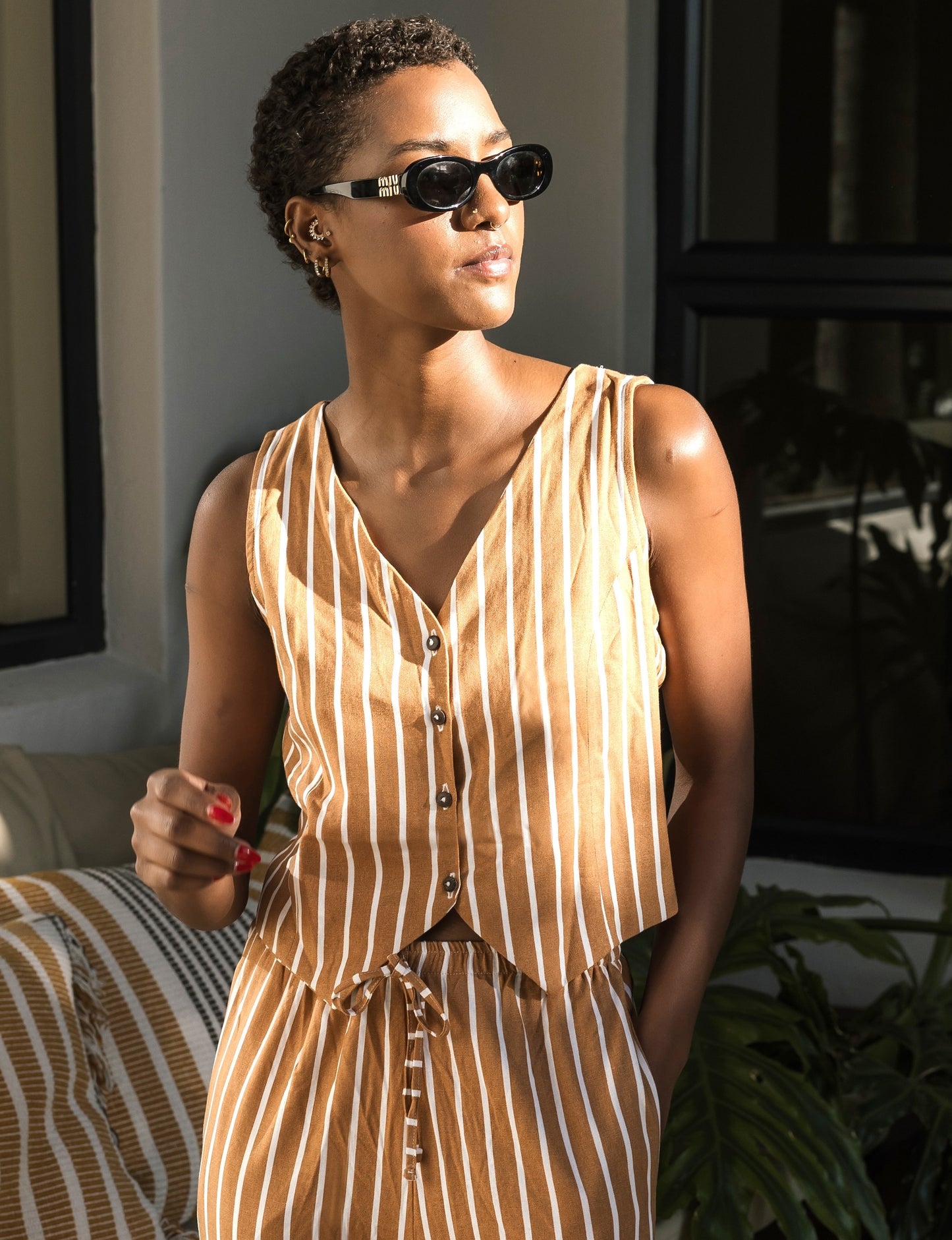 Santorini Waistcoat Spice Stripe