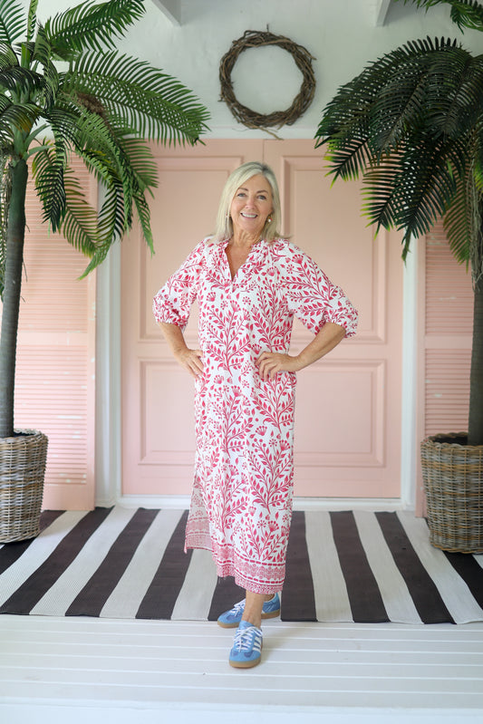 Bianca Raglan Dress Pink & White