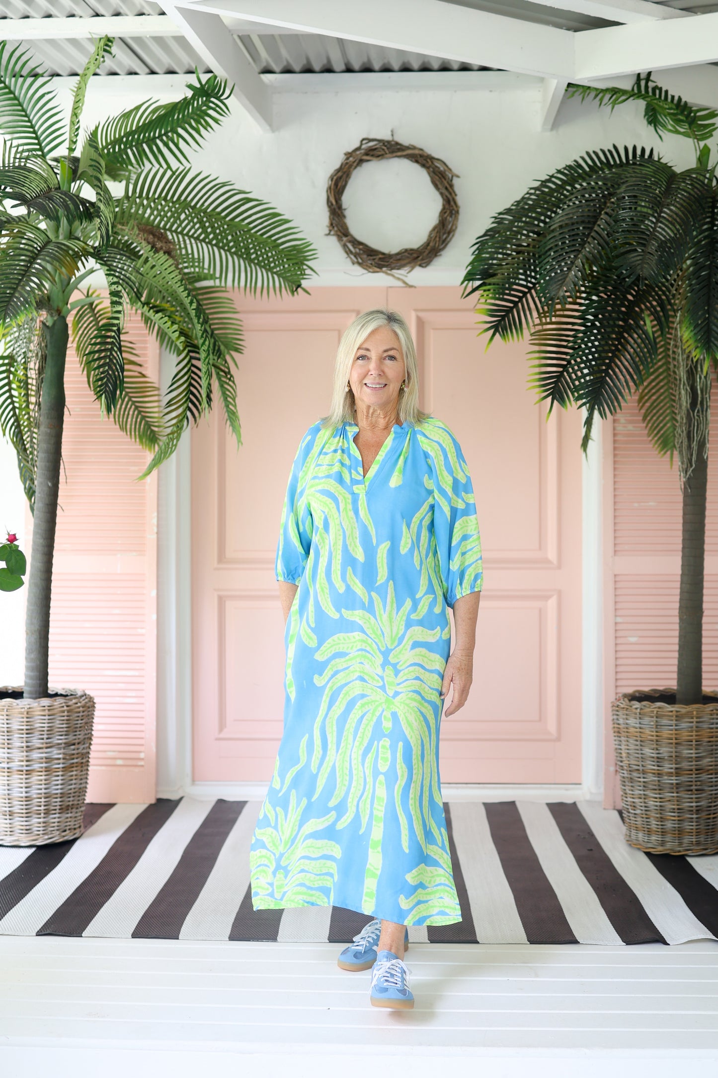 Bianca Raglan Dress Turquoise Palm