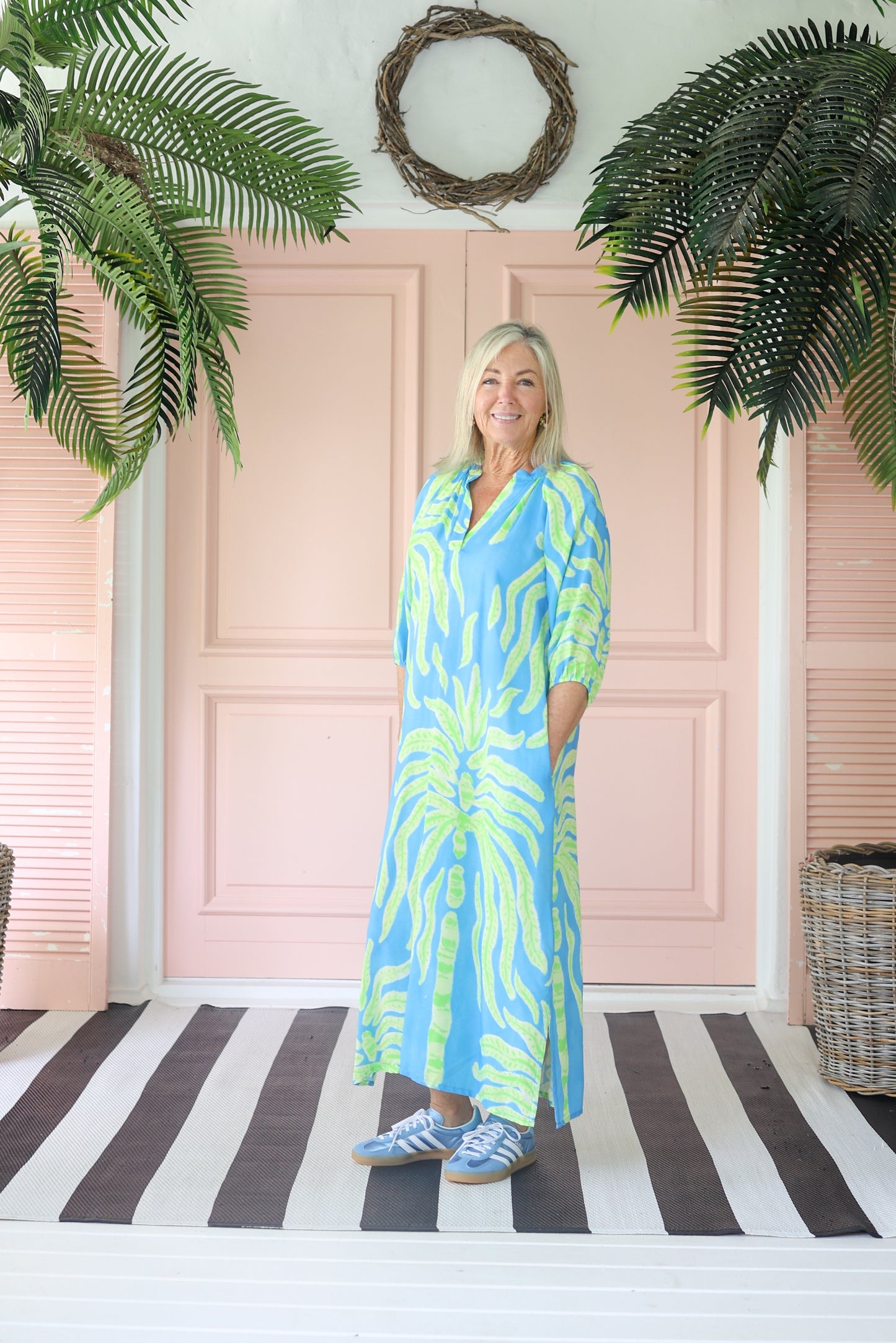 Bianca Raglan Dress Turquoise Palm