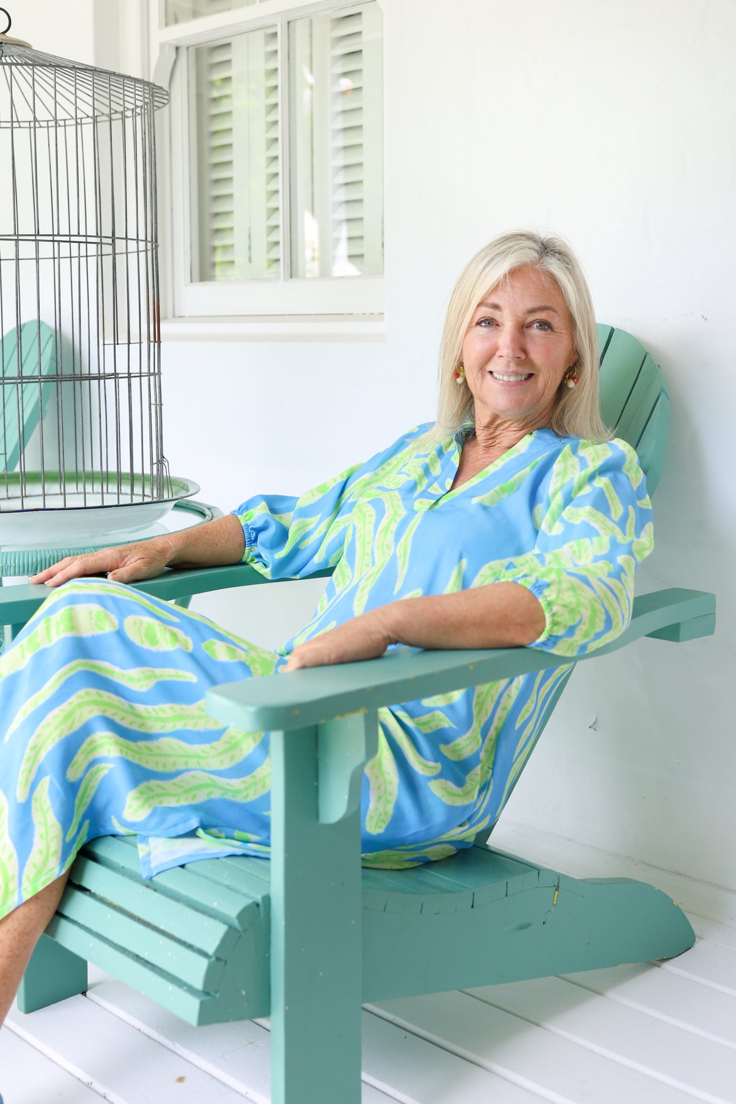 Bianca Raglan Dress Turquoise Palm