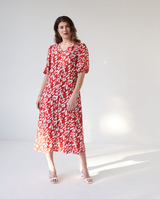 Arianna Dress Leaf Sketch Red