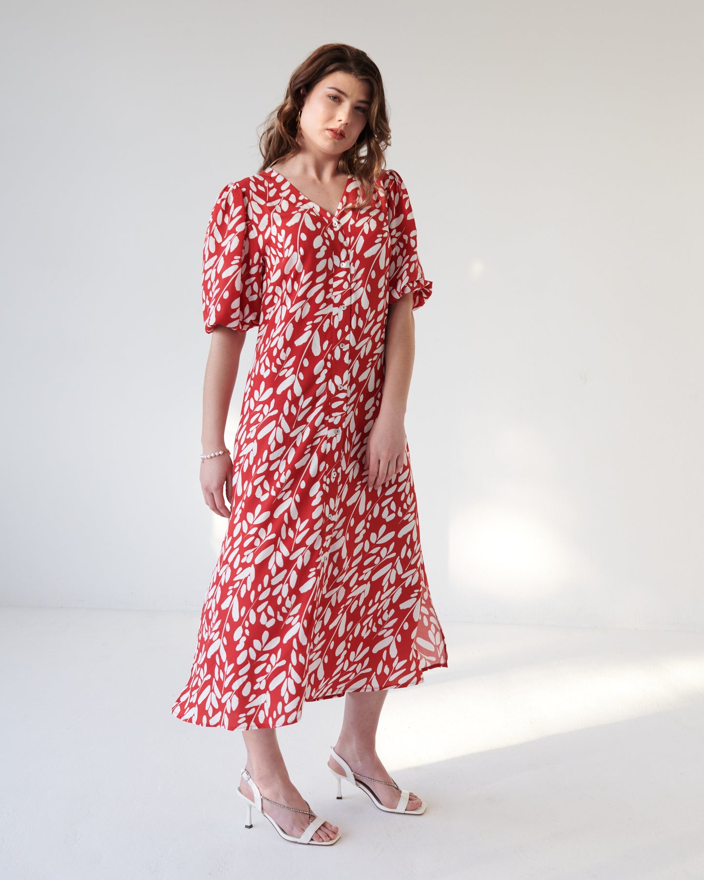 Arianna Dress Leaf Sketch Red