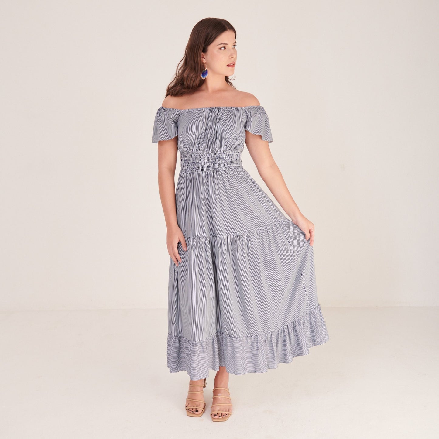 Ophelia Dress Navy Thin Stripe