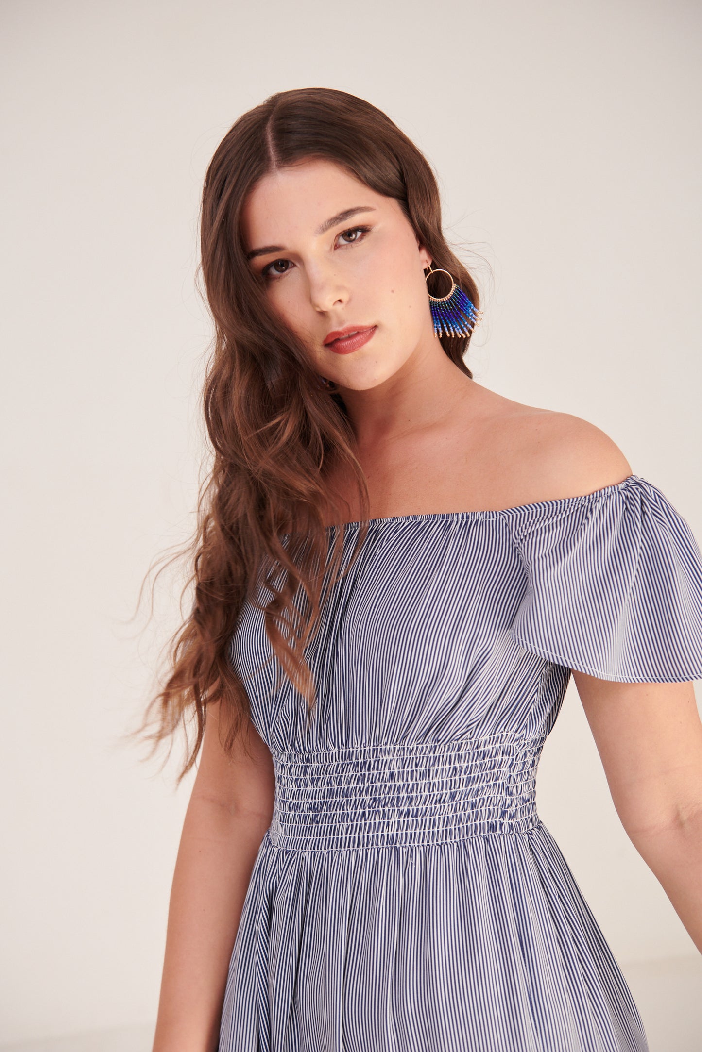 Ophelia Dress Navy Thin Stripe