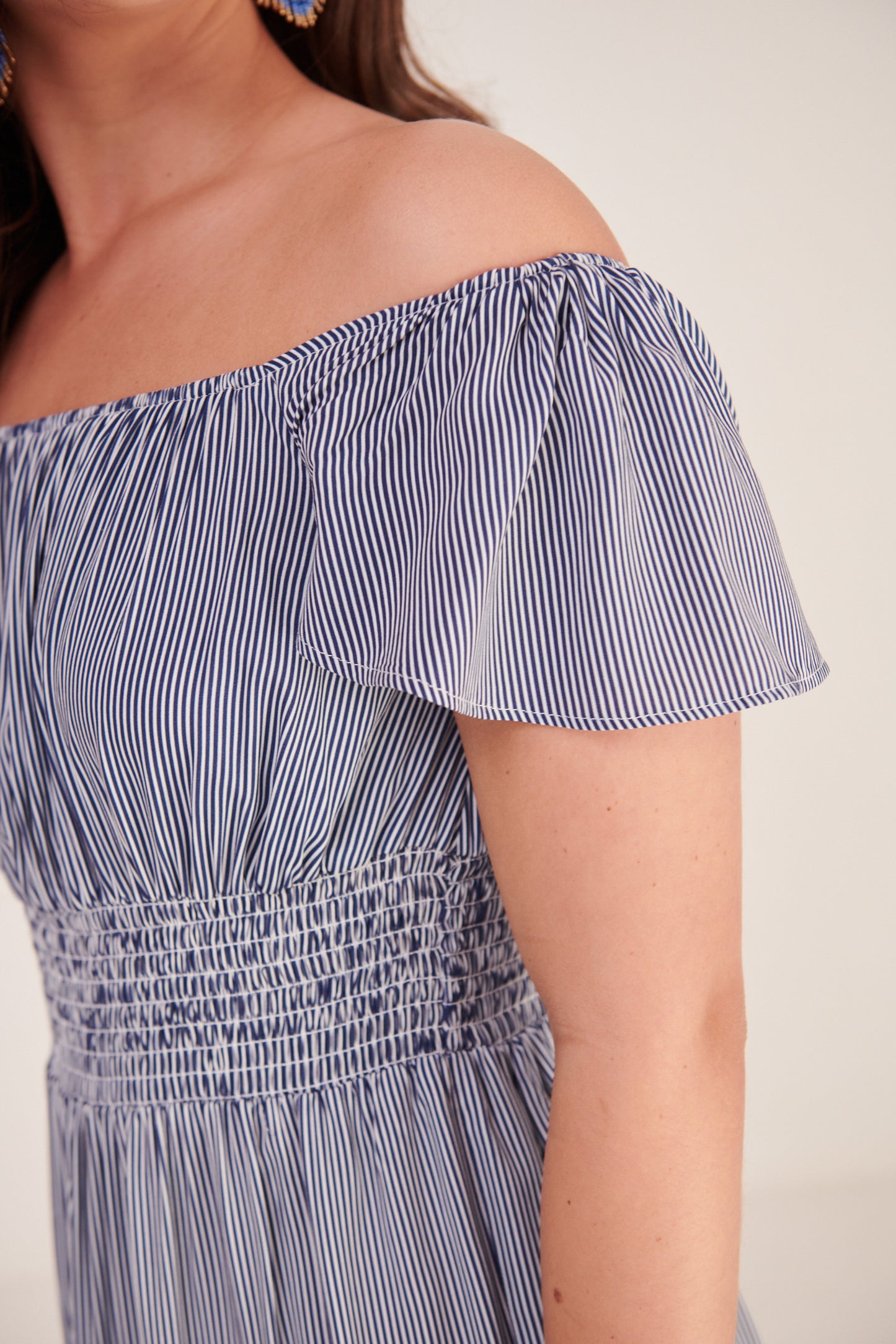 Ophelia Dress Navy Thin Stripe